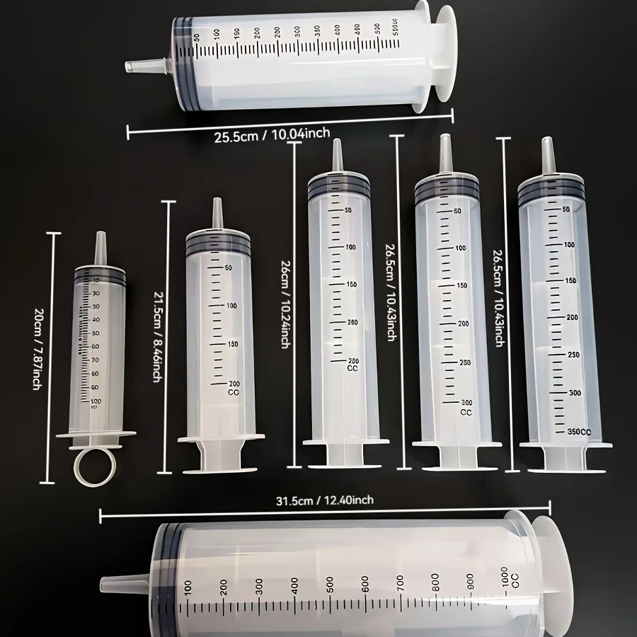 1 Set of Plastic Syringes with Capacities of 1000ml, 550ml, 350ml, 200ml, 100ml, Equipped with 39.37inch Catheters and Needle Adapters, Sample Syringes, Suitable for Pet Feeding, Liquid Supplementation, Oil Extraction, and Other Purposes