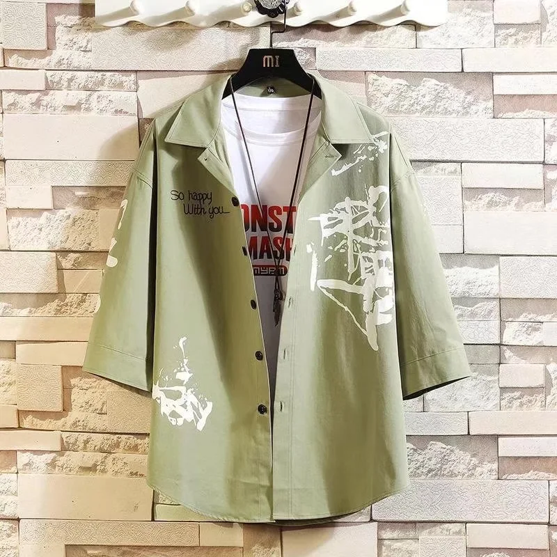 

ort Sve Ice Silk Casual irt Men's Summer Thin Seven Sve Sun Protection Workwear Outerwear Loose Fit Printed ket