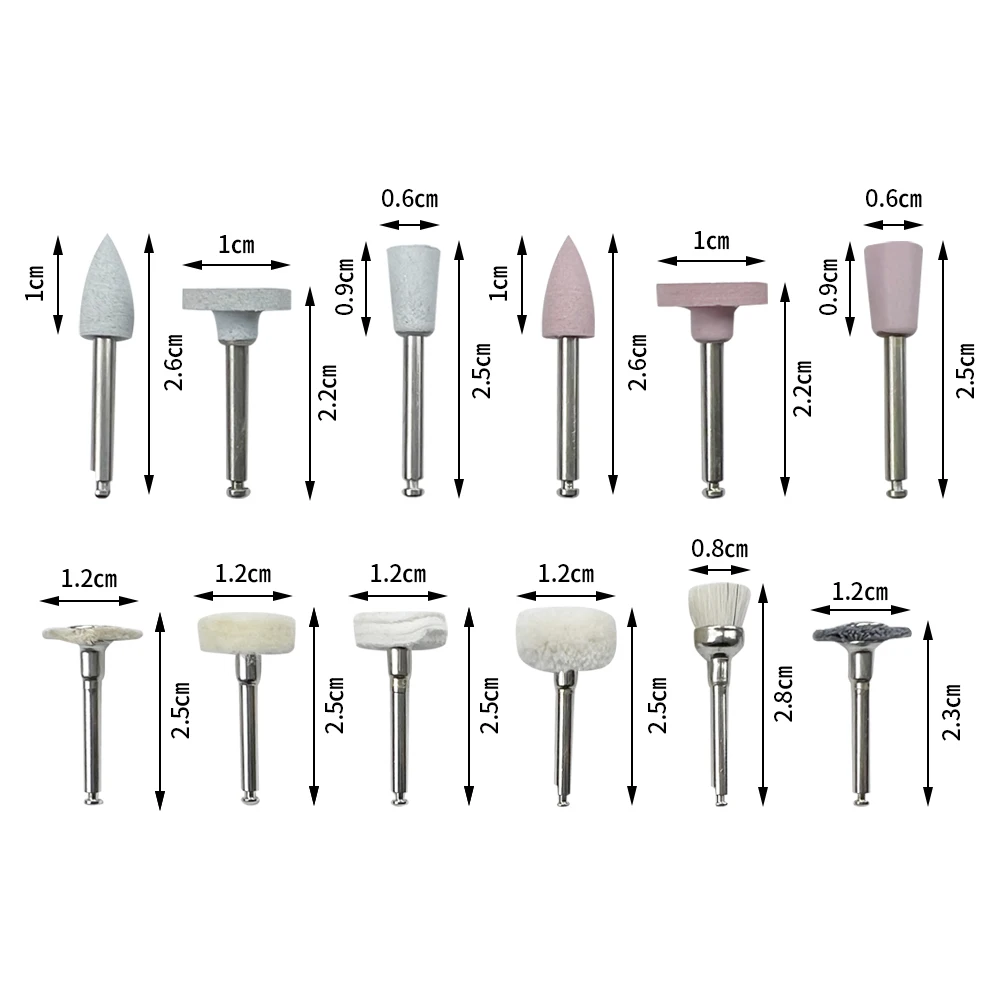 12 sztuk / zestaw Zestaw dentystyczny HP do szlifowania lub polerowania Ceramiczne wiertła diamentowe Materiał szczotki Szczotka do polerowania dentystycznego Narzędzia laboratoryjne dentystyczne