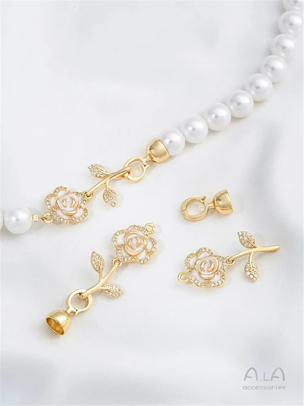 

14K Gold Package, Oil Dripping Zircon, Rose, Pearl Clasp, Handmade DIY Necklace Accessory, Clasp Handle As Connecting Accessory