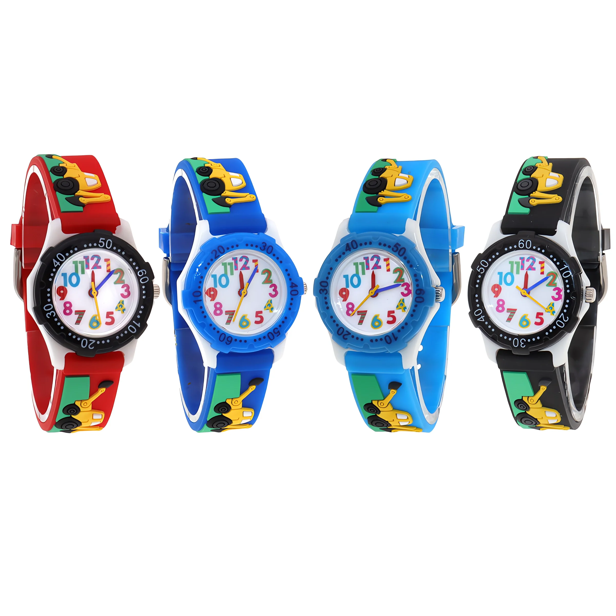 4Pcs Kids Cartoon Digital Quartz Wristwatch for Boys with Digger Silicone Strap - Boys Digital Watch