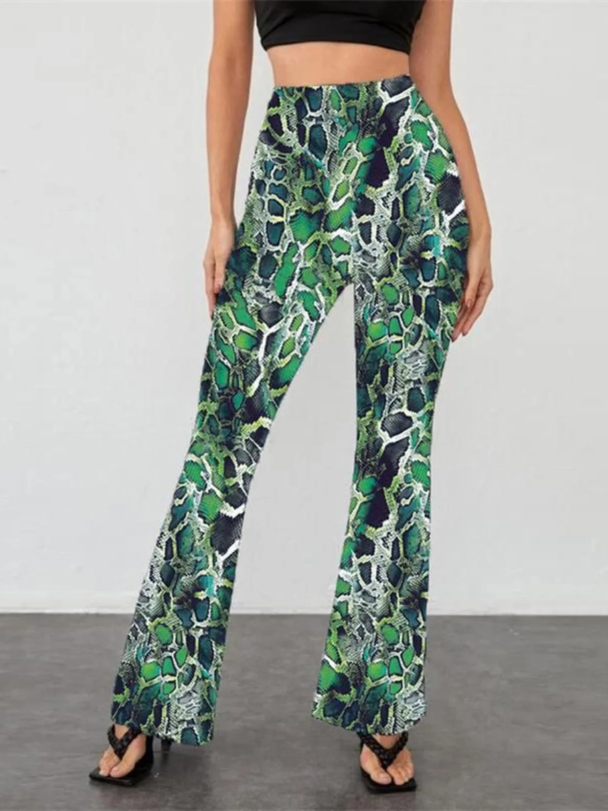 

Облегающие брюки-клеш со змеиной кожей, длинные брюки с большим отверстием и цифровым принтом, базовый слой, женские брюки Faion Bot