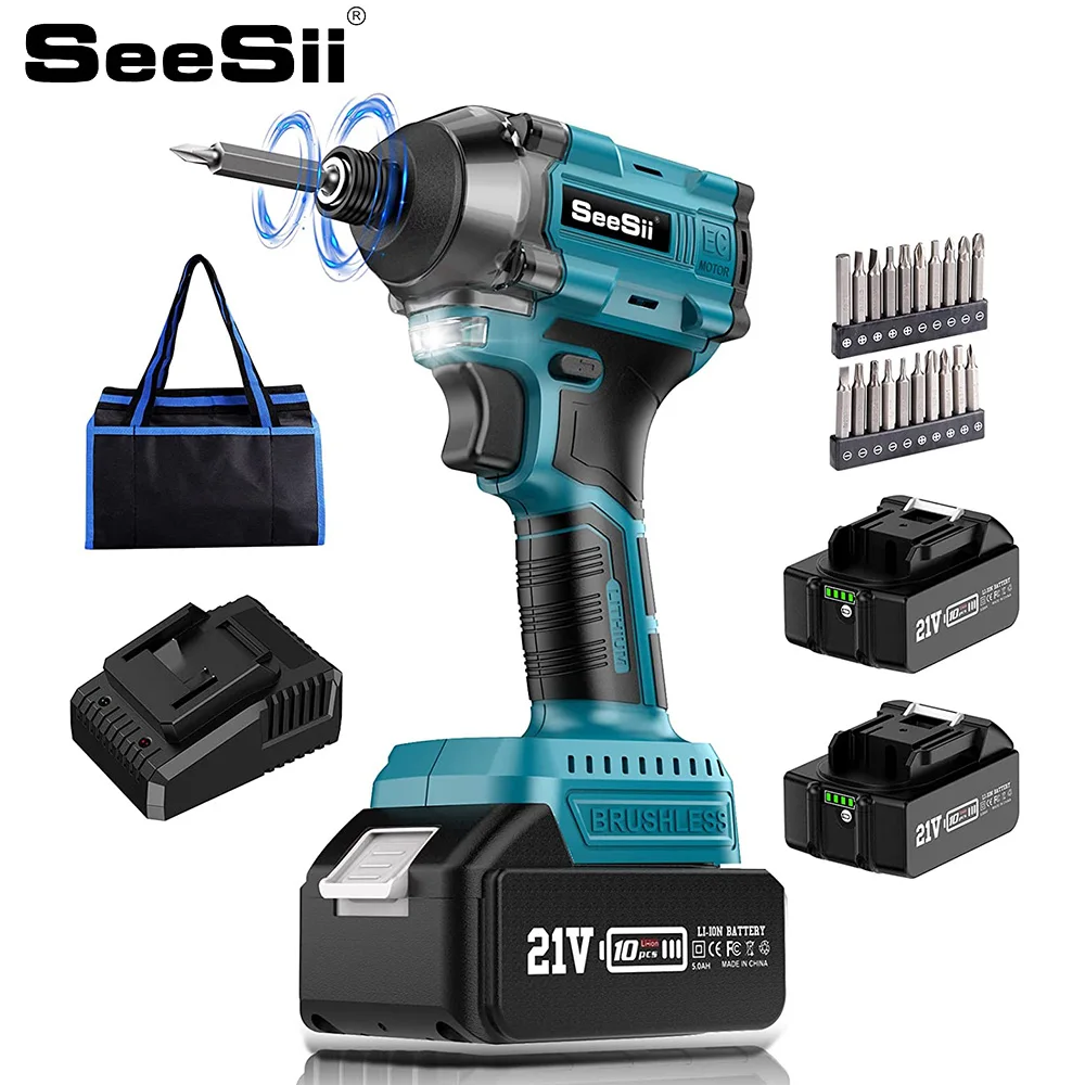 

SEESII 250NM Brushless Electric Screwdriver Drill Cordless Variable Speed Impact Driver Power Tools For Makita 18v Battery