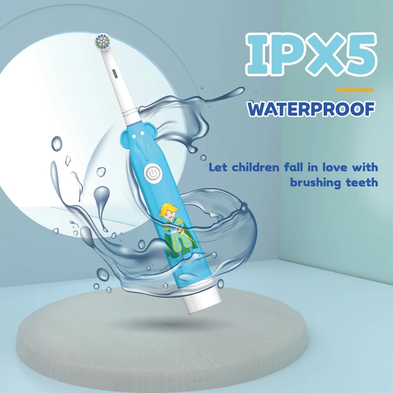 Cepillo de dientes eléctrico de rotación para niños, cepillo de dientes portátil impermeable con dibujos animados, eliminación de sarro, blanqueamiento dental, limpieza bucal