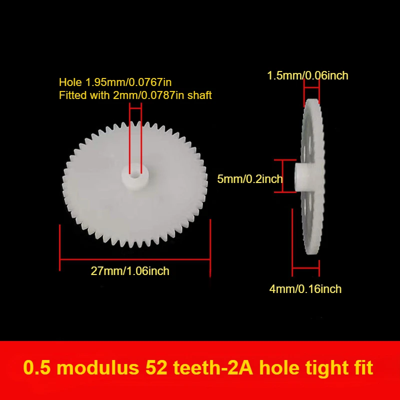522A 20pcs/100pcs 0.5 Module POM Plastic Single‑Layer Spur Gear, 52 Teeth, 2A Motor Gear, Toy DIY 4‑WD Accessory