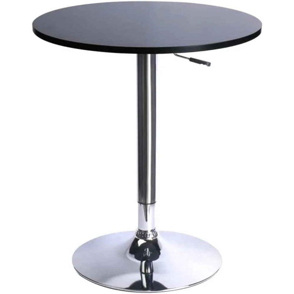 NW-Table de bar réglable à dessus rond, table de pub avec pied et base argentés (noir)