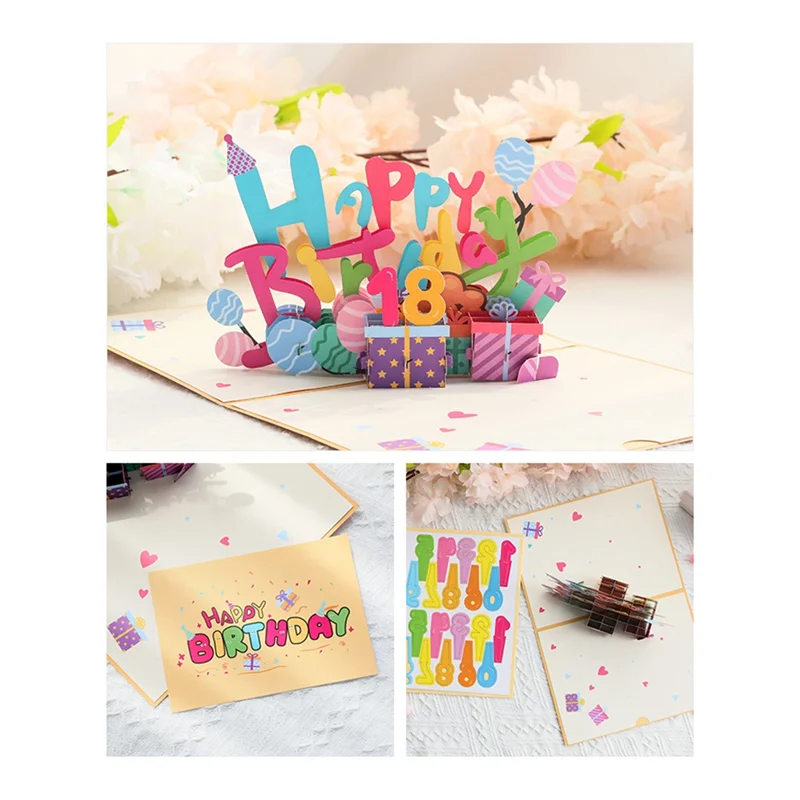 3D Threedimensional Birthday Greeting Card Colorful Handmade Paper Carving Blessing Gift Message Insertable Digital Card Durable