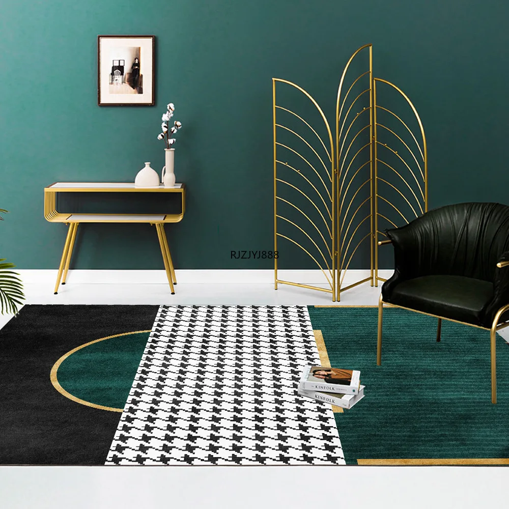 

2022 Modern Light Luxury Dark Green Geometric Mosaic Living Room Bedroom Bedside Carpet Floor Mat Alfonbras Dormitorio