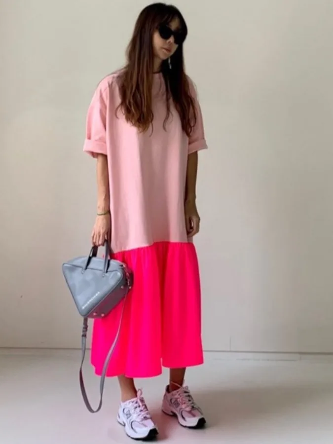 Vestido de verano refrescante con empalme, manga corta, otro material 00, sin marca registrada, año de tado de marcas com...