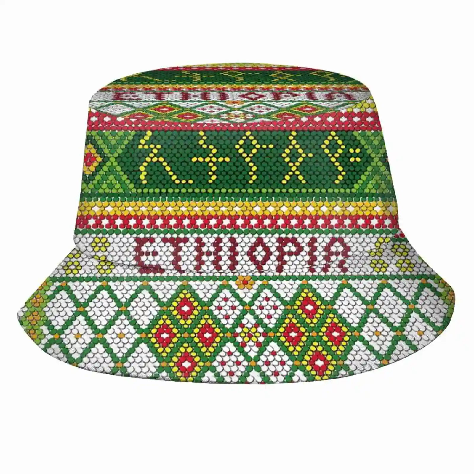 Green Yellow And Red Chelie Sun Cap Fisherman Hat Bucket Hats Ethiopian Flag Green Yellow And Red Perfect For Ethiopians Africa