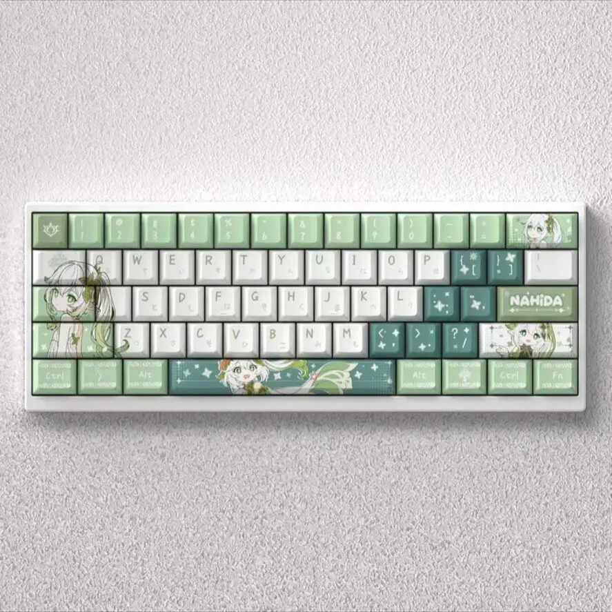Custom Green Hair Grass Element Girl High-End Keycaps, OEM PBT Dye-Sub Anime Unique, Mechanical Keyboard Decorative Keycaps Set