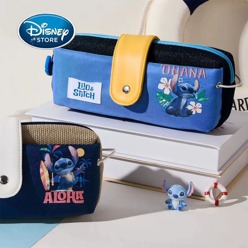 

Пенал Disney Stitch, детский двухслойный многофункциональный мешок для хранения канцелярских принадлежностей, студенческий пенал на молнии с защитой от потери