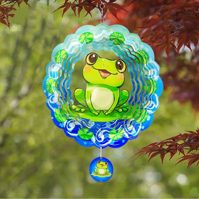 

3D Wind Spinners Frog Hanging Ornaments for Garden 12inch Spinner Chimes Kinetic Metal Sculpture Outdoor & Indoor Yard Art Decor