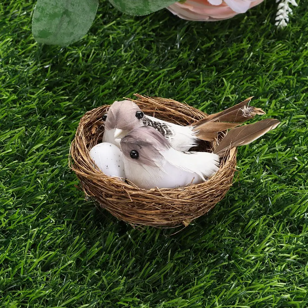 1Set Simulation Bird Realistic Feathered Birds With Nest Bird Egg Artificial Craft Birds Garden Parties Lawn Ornament Home Decor view 6