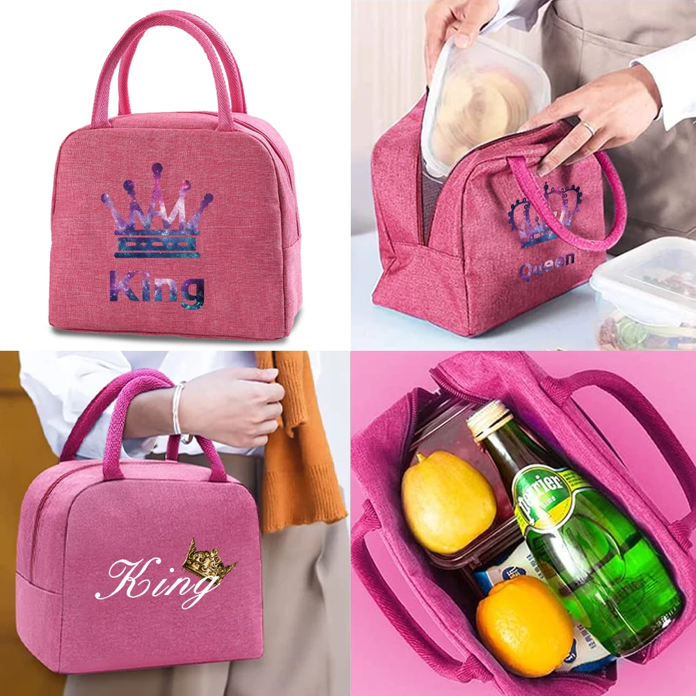 

Zipper Insulated Canvas Pouch Unch Bag Women's Thermal Lunch Dinner Bags Picnic Food Organizer Cooler Handbag King Gueen Print