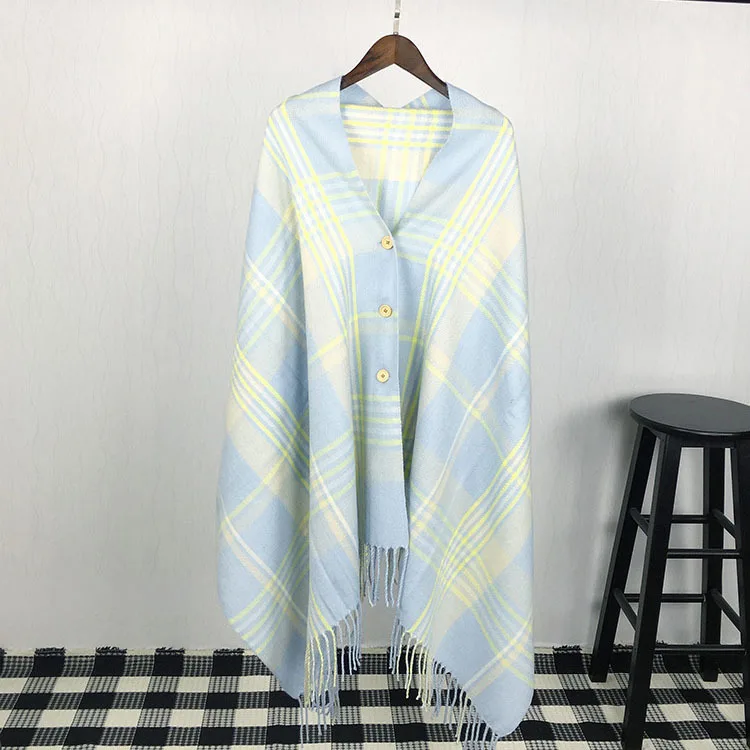 Cloak Shawl Imitation Cashmere Poncho Cape Spring Autumn Knitted Shawl with Button Scarf Multifunctional Women Capes Khaki