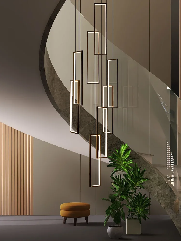 Modern LED Stair long chandelier Geometry villa duplex Pendant Lamps Luster Nordic luxury loft living room Hanging Light Fixture