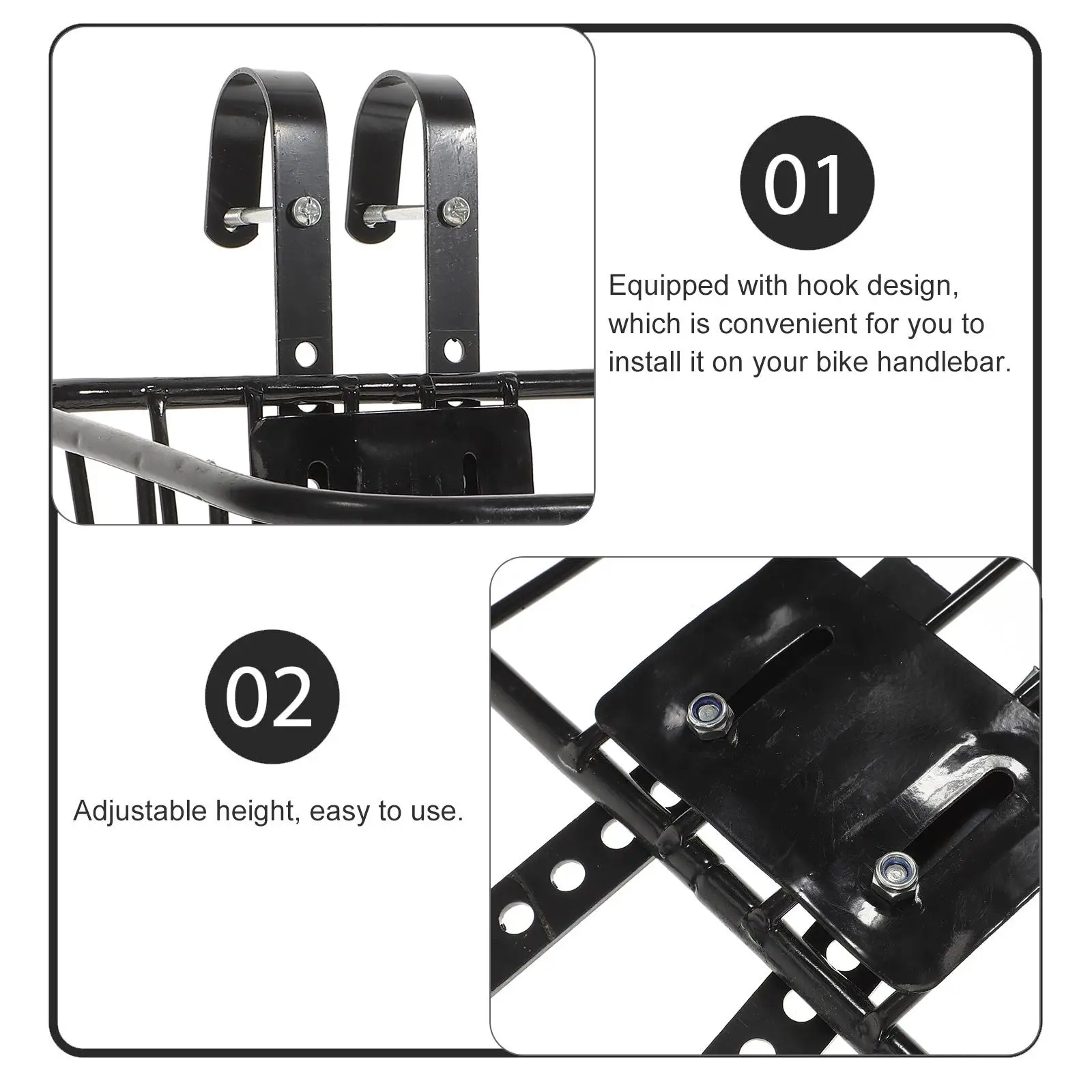 Front Handlebar Bike Basket Metal Wire Storage Container for Cycling Bicycle Cargo Basket Universal Fit with Hook for Easy