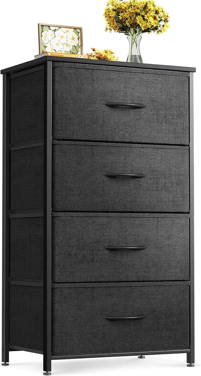 

Small Dresser with 4 Drawers, Steel Frame and Wood Top for Bedroom Storage, Black