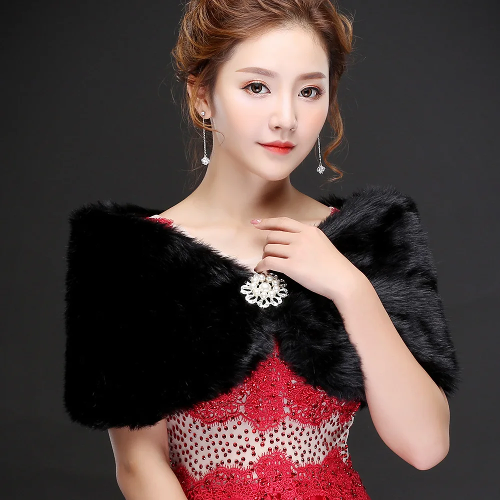 Spring autumn and winter new Korean version black imitation rabbit hair big diamond bride studio photo fur shawl