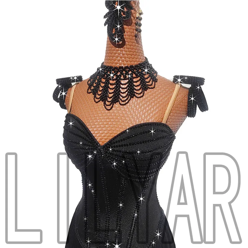 New Latin Dance Competition Performance  Black Fringe Female European And American Sexy High-Grade Dance Dress