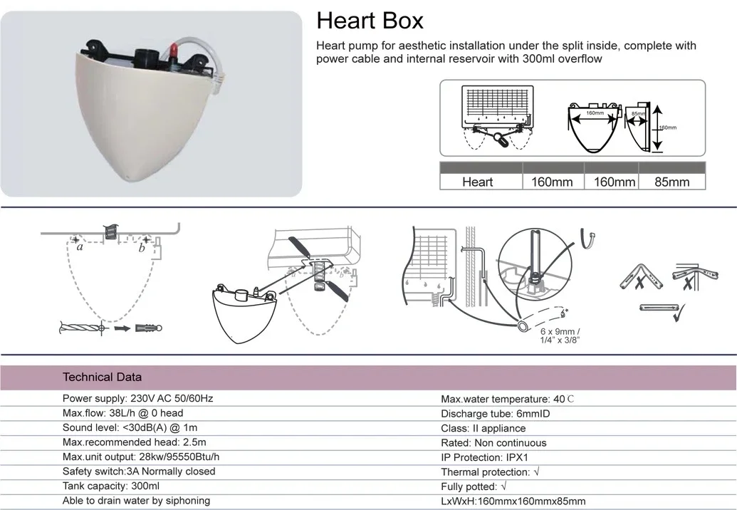Wall Mounted Air Conditioner Parts Condensate Pump(Heart Box) with Head:2.5m 230V 50/60HZ