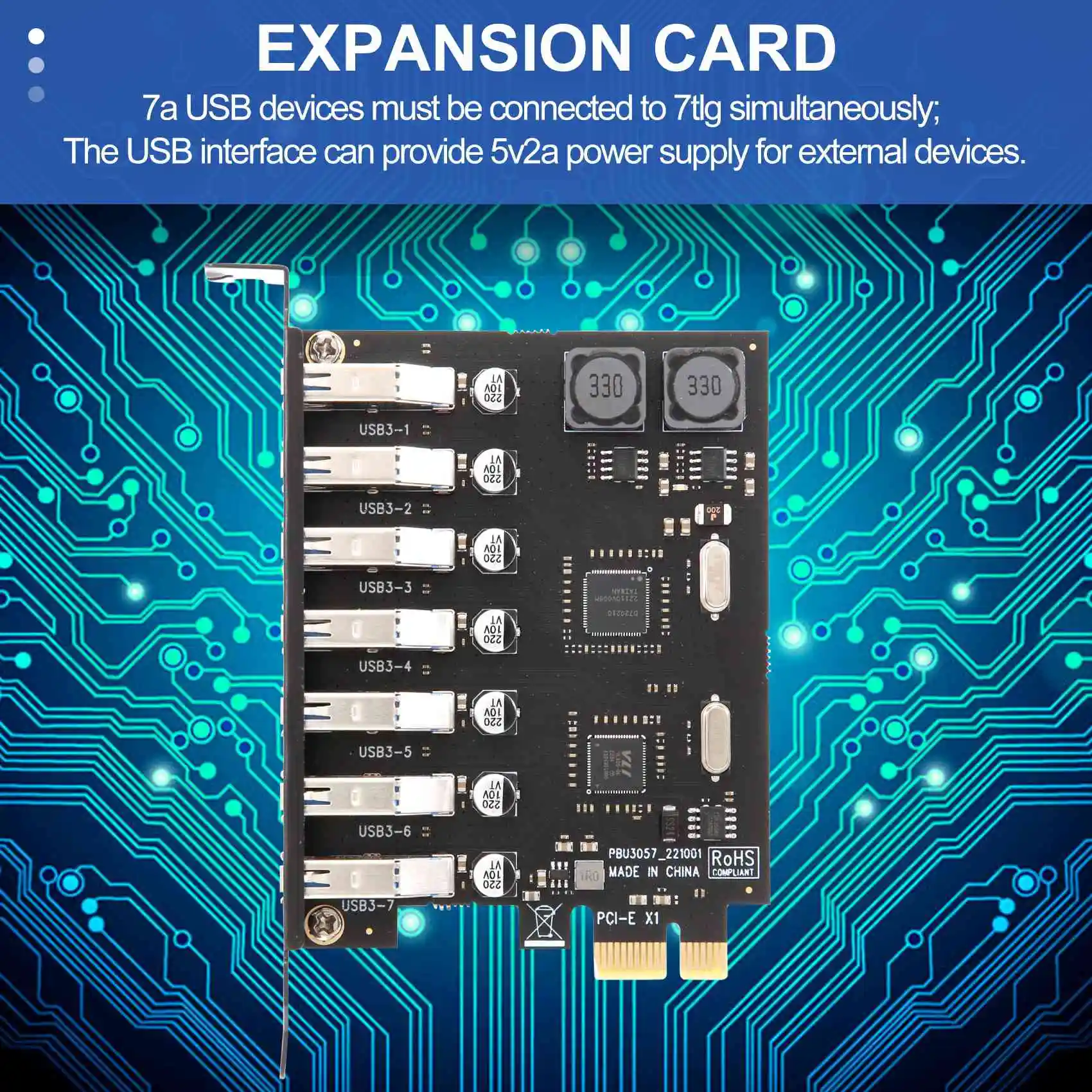 USB 3.0 PCI-E Expansion Card Adapter 7 Ports Hub Adapter External Controller PCI-E Extender PCI Express Card For Desktop-ABIU