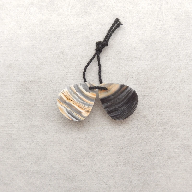 2PCS Natural Brazil Agate Crystal Teardrop Components – Contrasting Banded Gemstone for Handmade Jewelry 16x13x4mm-2.6g