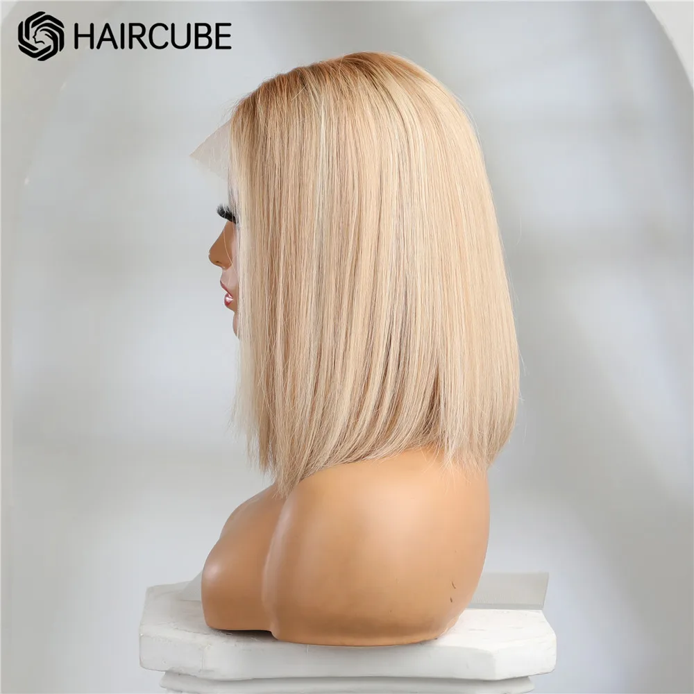 HAIRCUBE Bayalage Honey Blonde Human Hair Wigs for Women 13×5×1 Lace Front Wig Lob Hairstyle Middle Part Bob Remy Human Hair Wig