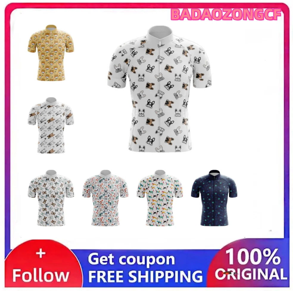 Dog Theme Club Cycling Jersey for Men Breathable Short Sleeve Bib Shorts Durable 20D Gel Pad, Mountain Bicycle MTB Clothing