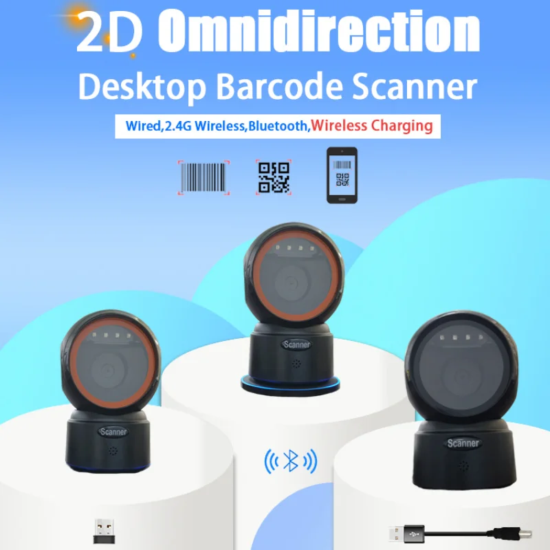 Wireless Desktop QR Code Scanner Omnidirectional Platform Barcode Scanner for Business And Retail Scanning