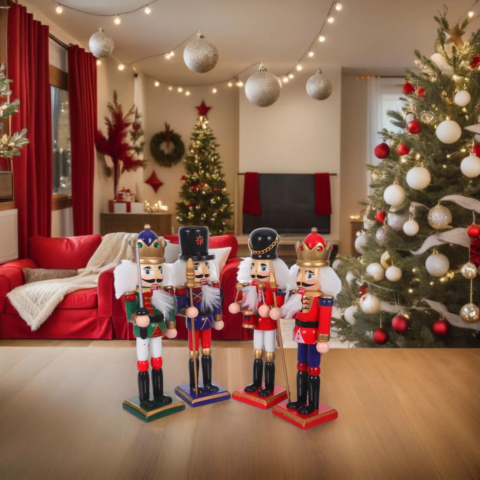 

4pcs Soldier Figurines Wooden Christmas Decorations Traditional Festive Ornaments Holiday Tree Desktop Decoration Xmas