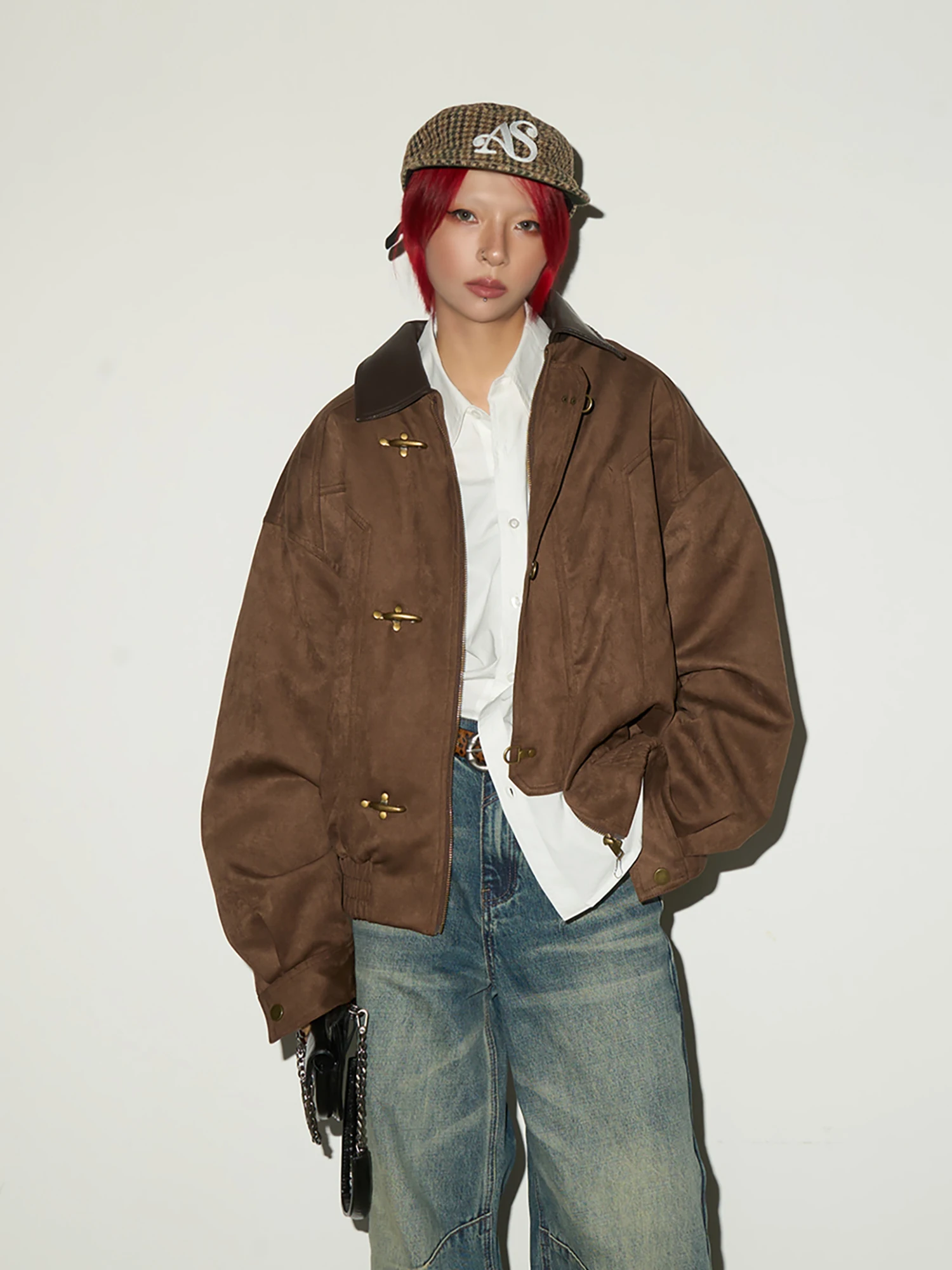 

MICHINNYON Американская рабочая куртка-жакет из стеганой искусственной кожи с воротником и пуговицами, женское осенне-зимнее теплое пальто