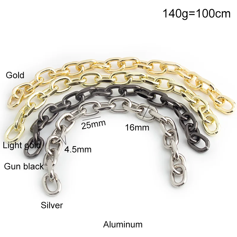 1-5-10 meters 4.5 mm thick 16mm width 4 colors Aluminum purse chain bag strap for crossbody Bag chain