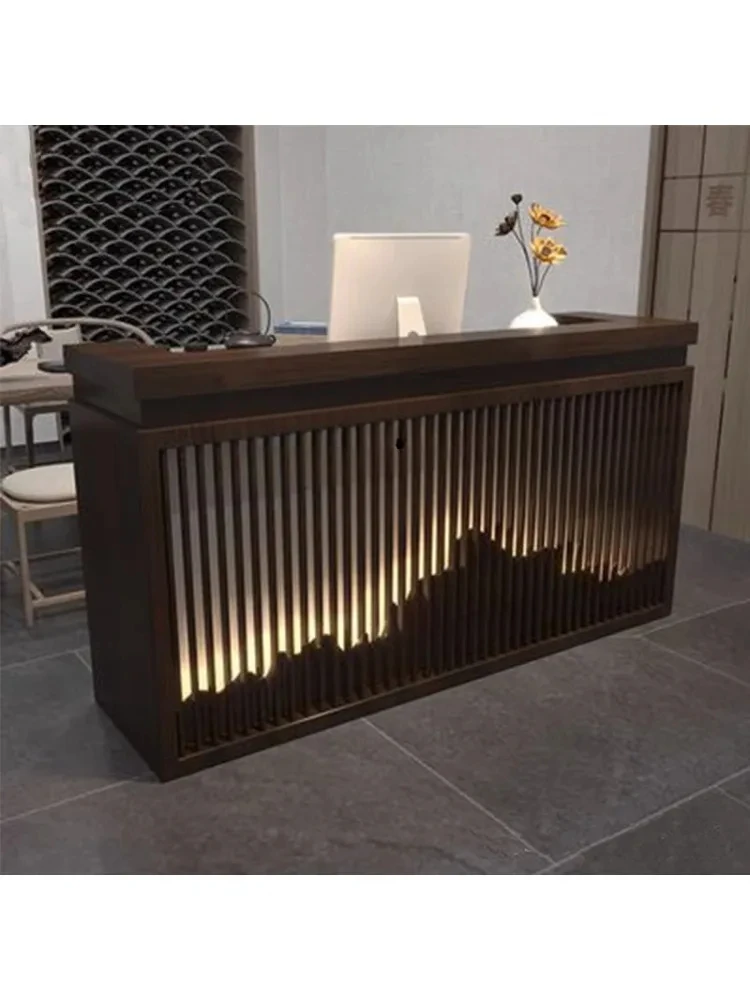 New Chinese Style Retro Tea House Beauty Salon Cashier Light Luxury High-End Foot Bath Bar Counter Reception Desk Custom Counter