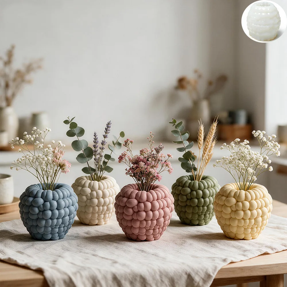 3D Raspberry Shaped Vase Silicone Mold, Raspberry Aromatherapy Plaster Candle Cup DIY Making Tool Mould ·