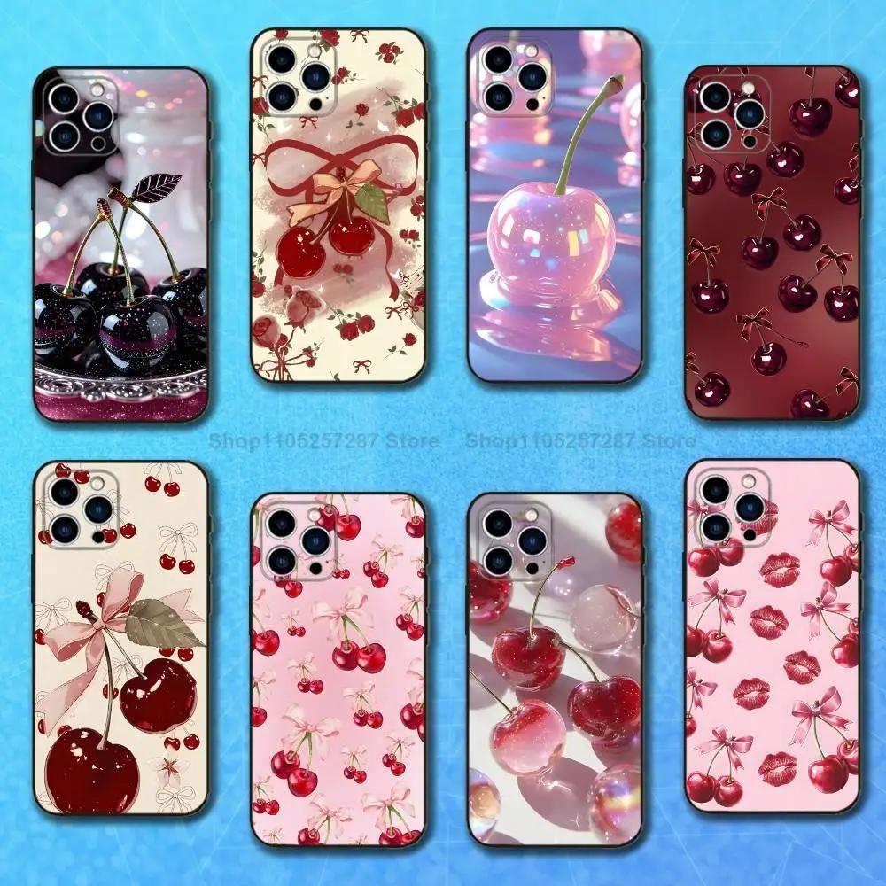 

Fruit Art Cherries For iPhone 12,16,11,14,15,17,13,X,Mini,SE,Max,8,7,XR,XS,Plus,Pro,Soft Silicone Black Case