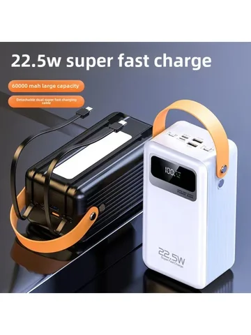Внешний кабель BCAK Power Bank 22,5 Вт, сверхбыстрая зарядка, большая емкость, 60000 мАч, удобный мобильный источник питания для улицы