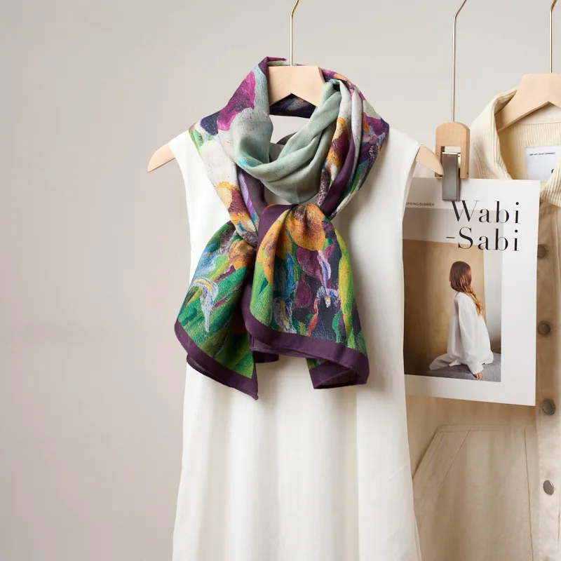 New Fashionable Double-sided Printed Shawl Cotton and Linen Texture Skin-friendly Long Towel Soft Headscarf High-end Scarf