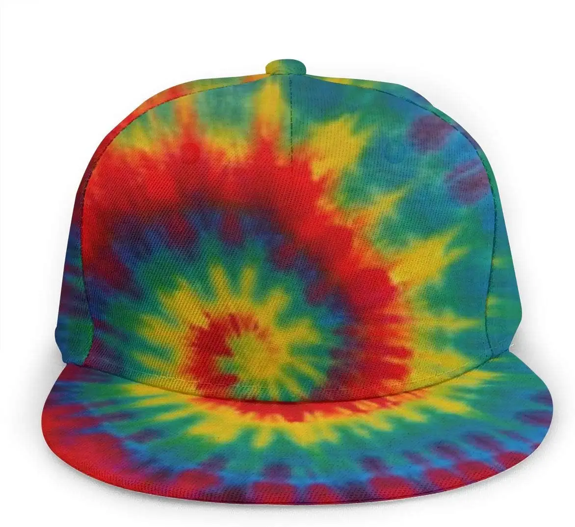 Baseball Cap Men Women - Rainbow Tie Dye Adjustable 3D Printed Snapback Flat Bill Hip Hop Hat