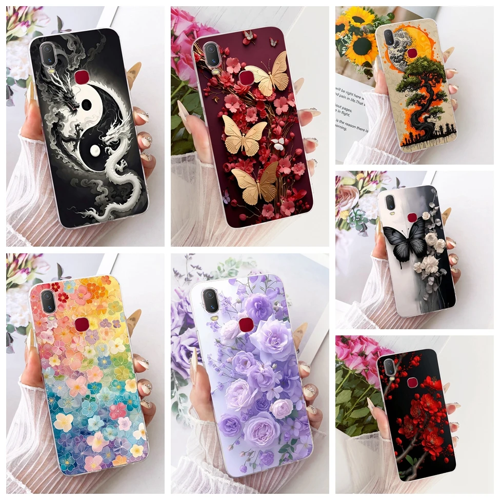 غلاف لهاتف Vivo Y11 2019 غطاء شفاف لطيف على شكل قطة على شكل فراشة فاخرة 2D مطلي حافظة هاتف ناعمة لهاتف Vivo 1906 Funda