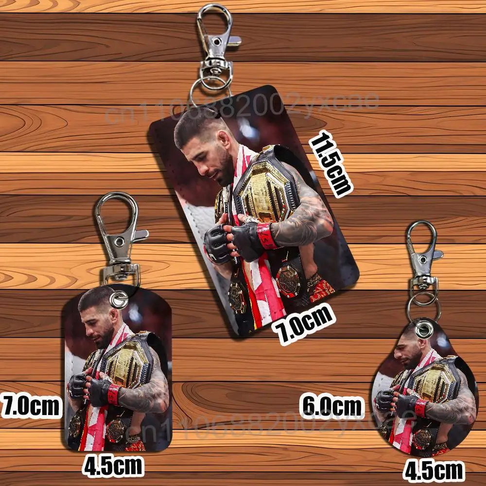 Looking forward Ilia Topuria Leather Keychain Badge Holder with Lanyard - ID/Access Card Holder, Key Ring Accessory, Gift Option