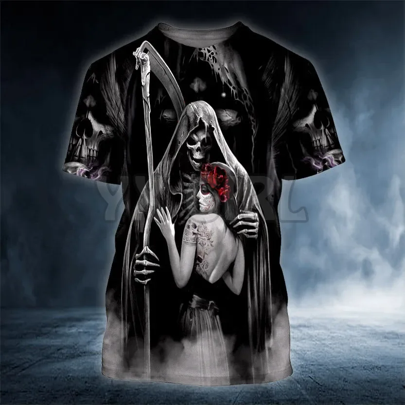 Summer Death And Angel Forbidden Couple Love Skull 3D All Over Printed T Shirts Tee Tops shirts Unisex Tshirt halloween