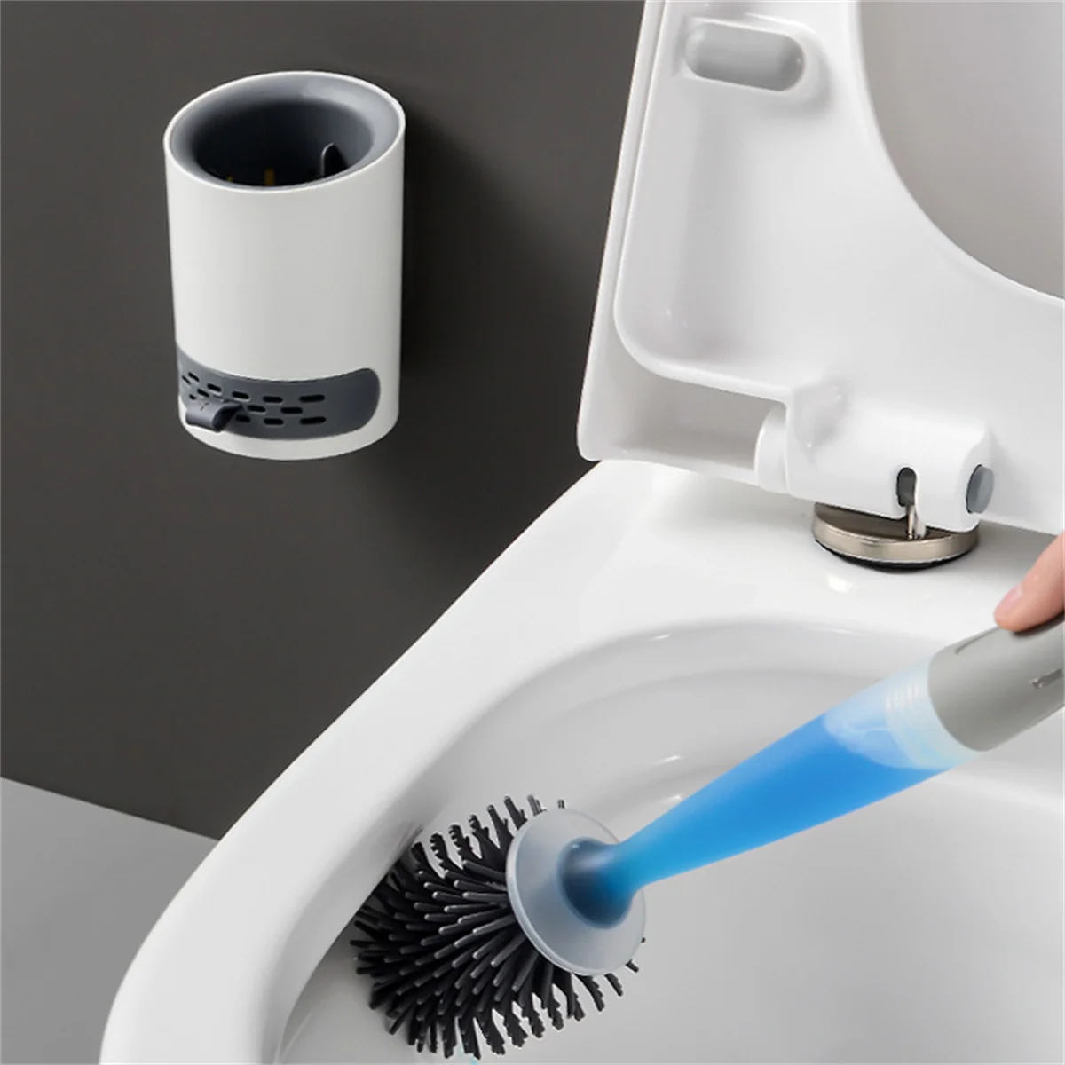 Detergent Refillable Toilet Brush Set Wall-Mounted with Holder Silicone TPR Brush for Corner Cleaning Tools Bathroom Accessories