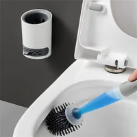 Detergent Refillable Toilet Brush Set Wall-Mounted with Holder Silicone TPR Brush for Corner Cleaning Tools Bathroom Accessories - Image 2