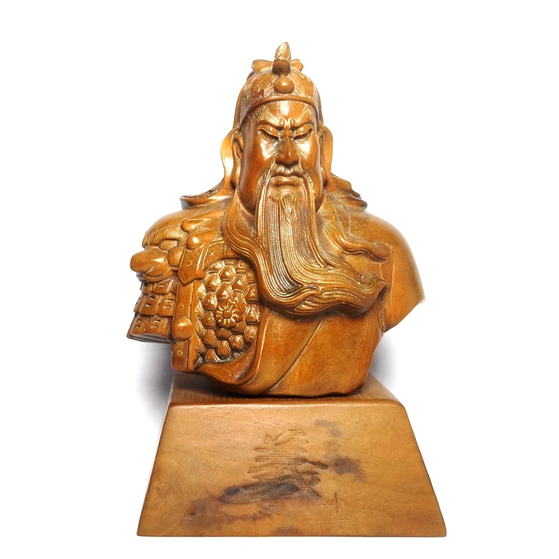 

1919 Antique art Size Old Chinese Boxwood Hand Carved Guan Yu God of wealth Statue Decoration 13.5 CM