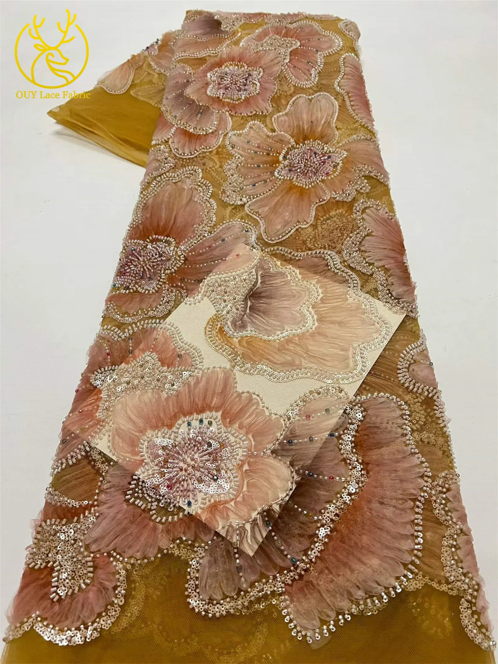 Wunderschöner Afrikanischer Pailletten-Perlen-Spitzenstoff 2026 Hochwertiger Französischer Spitzenstoff Nigerianische Netzspitze Stickerei Partykleid – Detail 16