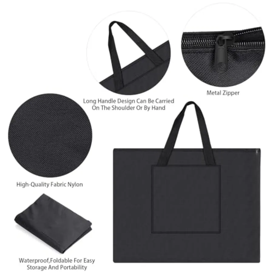 1 paquete de bolsa de portafolio de arte, estuche de portafolio de arte ligero de nailon, apto para obras de arte de 18x24 pulgadas, almacenamiento de transporte negro