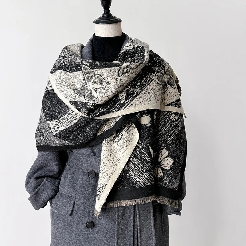 Korean version of the new butterfly imitation cashmere scarf retro style double-sided air-conditioned room scarf shawl scarf