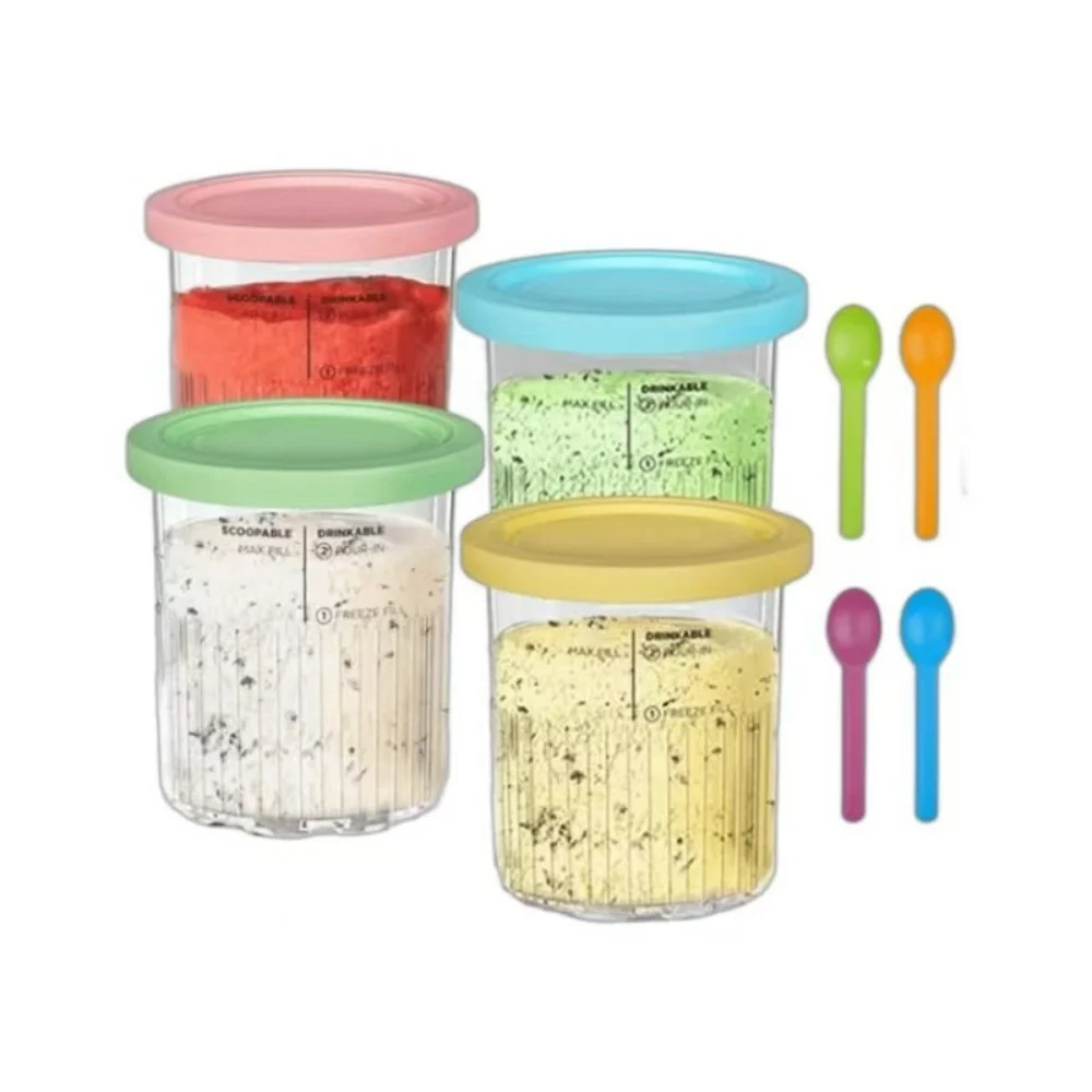 

4Pcs Household Ice Cream Pints Cups Compatible NC500 NC501 Ice Cream Storage Containers Food Storage Jar Set with Sealing Lids
